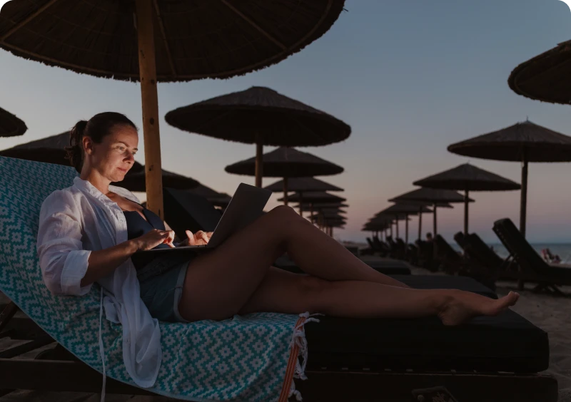Evening work session by the ocean.